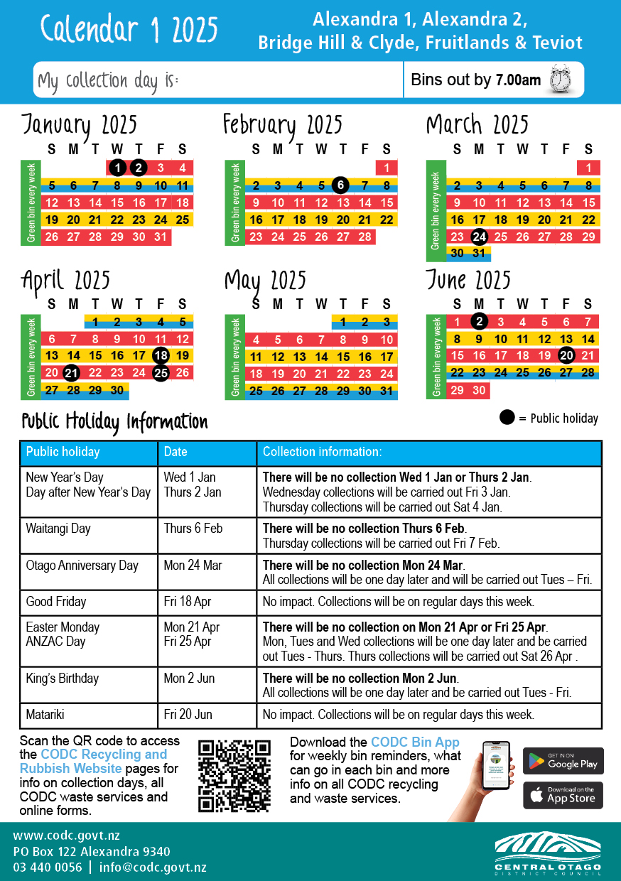 Kerbside Collection calendars and areas Central Otago District Council